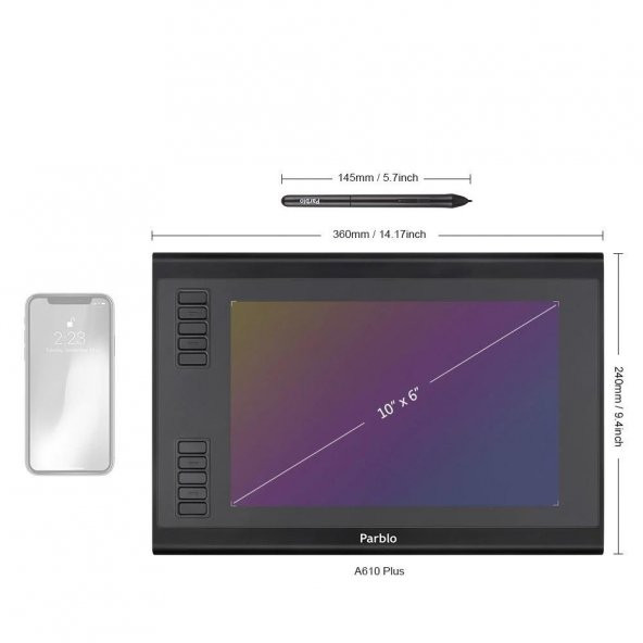 Schulzz Parblo A610S Plus 8192 Seviyeli Grafik Tablet Windows Mac Uyumlu - 3