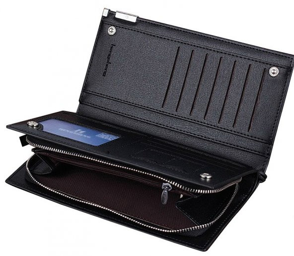 HENGSHENG Hengsheng Deri Uzun Erkek Bay Katlanır Fermuarlı Cüzdan - Kartlık - 3