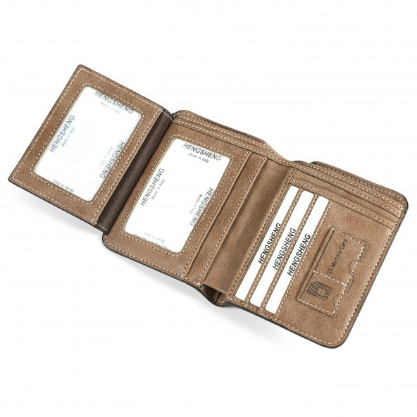 HENGSHENG Hengsheng Erkek Kısa Nubuk Deri Kartlık Cüzdan - 4