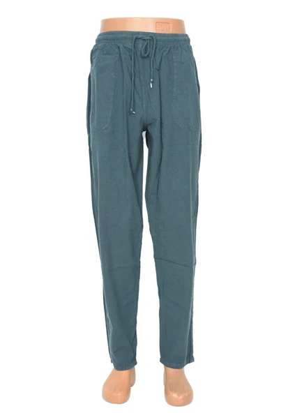 Lastikli Erkek Keten Pantolon Koyu Gri Renk - 12