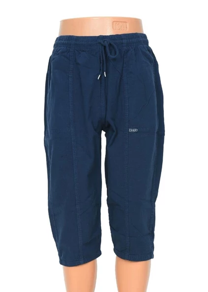 Battal Beden Lastikli Erkek Keten Kapri Lacivert Renk - 5