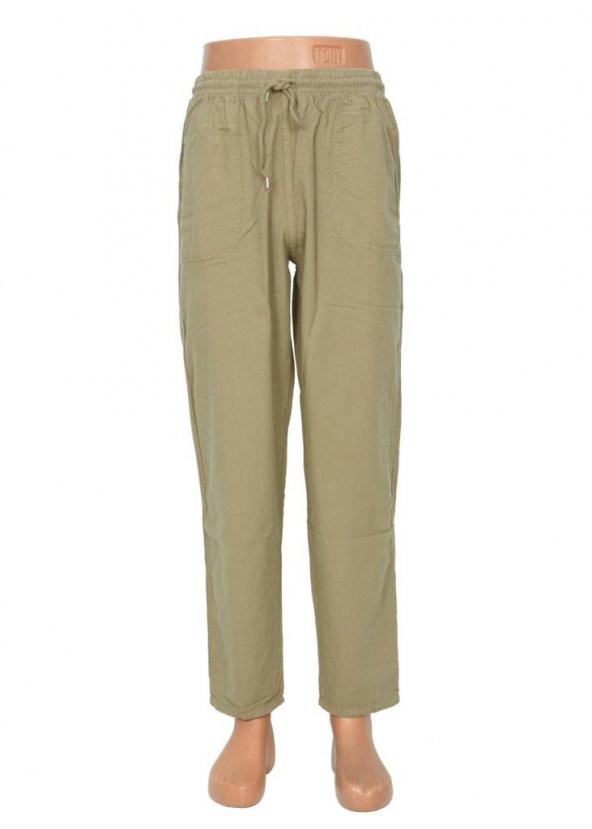 Battal Lastikli Erkek Keten Pantolon Kahve Renk - 4