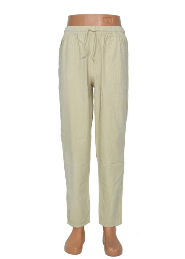 Battal Lastikli Erkek Keten Pantolon Bej Renk - 9