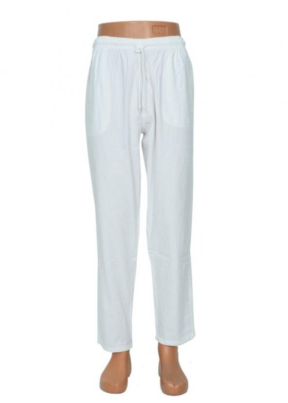 Lastikli Erkek Keten Pantolon Beyaz Renk - 3