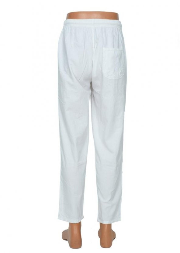 Lastikli Erkek Keten Pantolon Beyaz Renk - 6