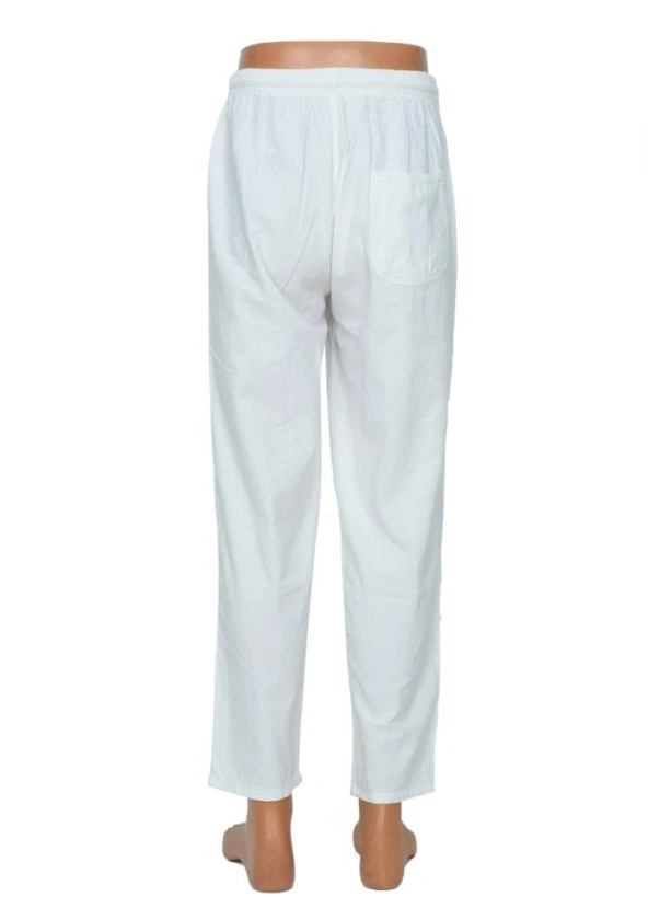 Lastikli Erkek Keten Pantolon Beyaz Renk - 12