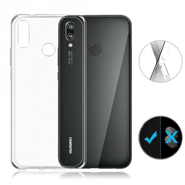 Huawei P20 Lite Kılıf Şeffaf Silikon Kılıf + Temperli Cam - 2