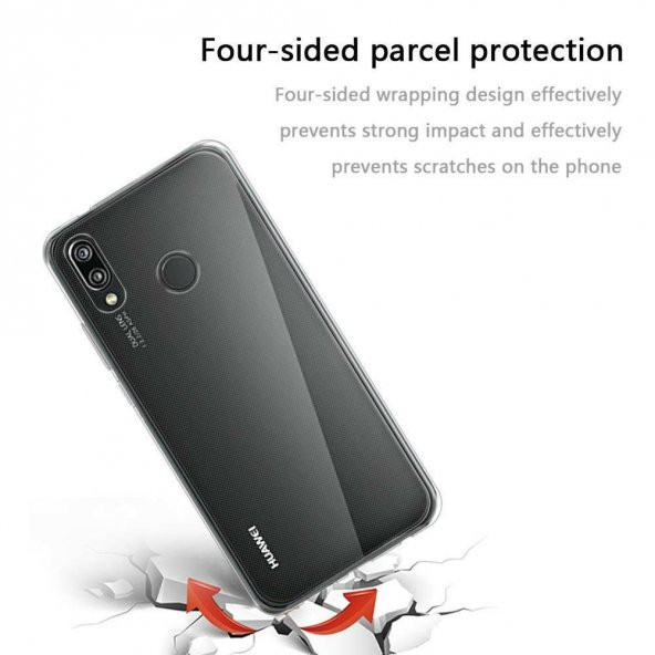 Huawei P20 Lite Kılıf Şeffaf Silikon Kılıf + Temperli Cam - 4