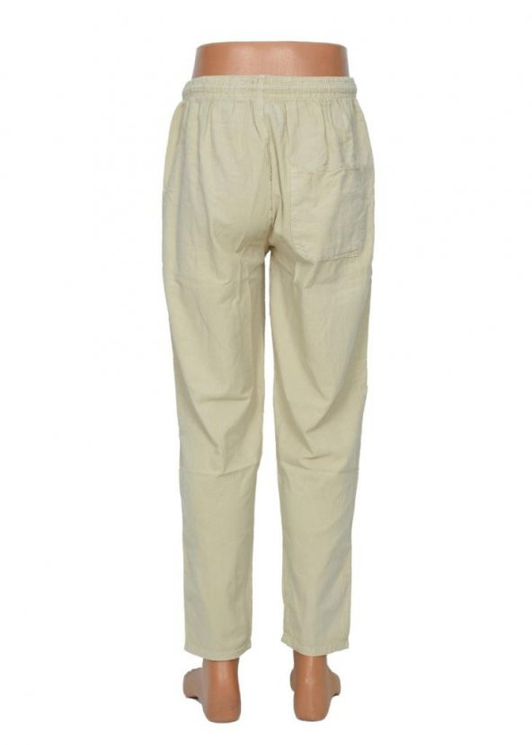 Lastikli Erkek Keten Pantolon Krem Renk - 4