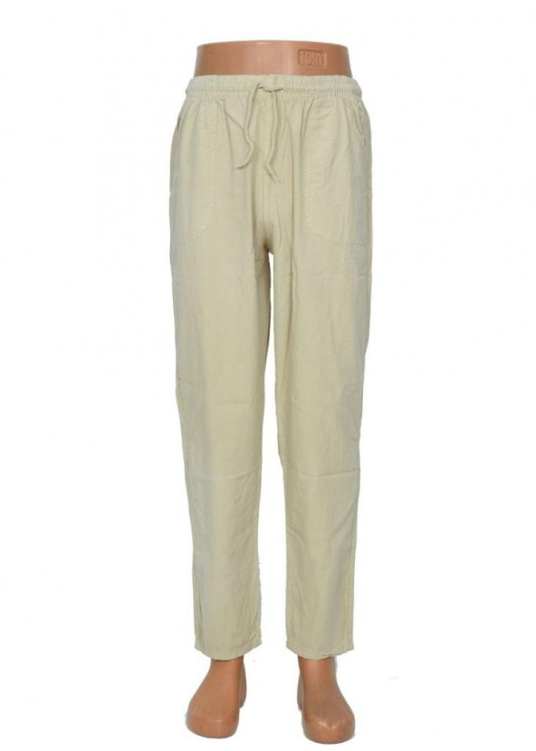 Lastikli Erkek Keten Pantolon Krem Renk - 5