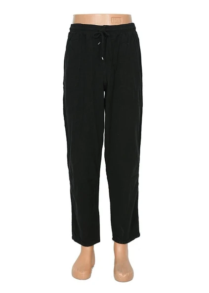 Lastikli Erkek Keten Pantolon Siyah Renk - 12