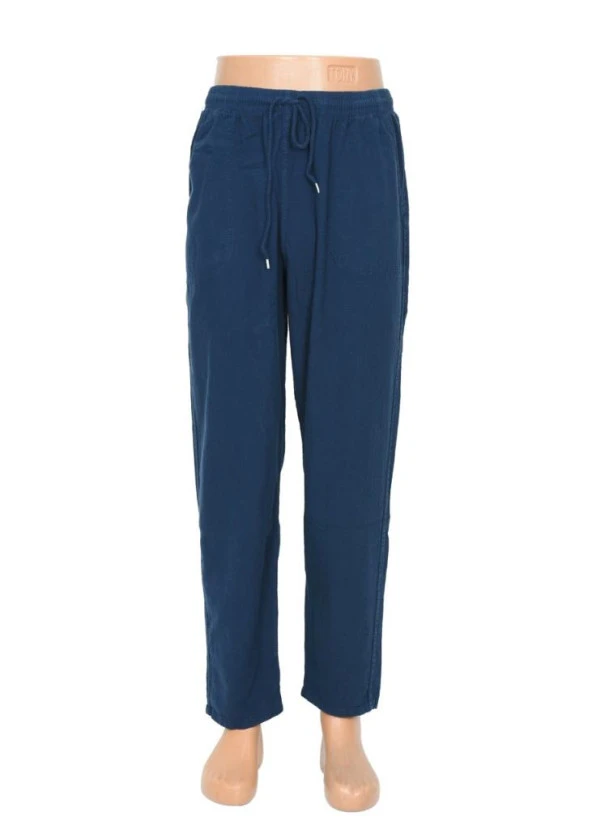 Lastikli Erkek Keten Pantolon Lacivert Renk - 9