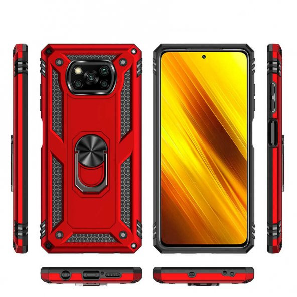 Xiaomi Poco X3 Kılıf Yüzüklü Magnetic Antişok Korumalı Silikon Kapak - 4