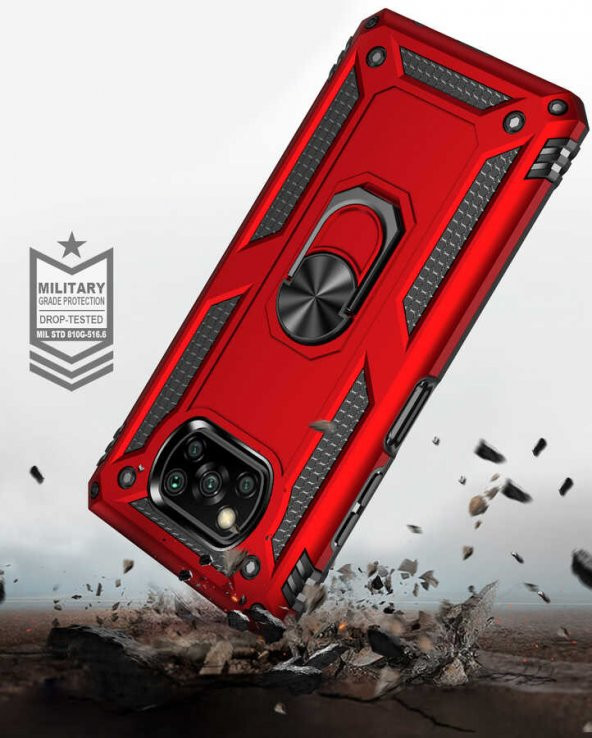 Xiaomi Poco X3 Kılıf Yüzüklü Magnetic Antişok Korumalı Silikon Kapak - 7