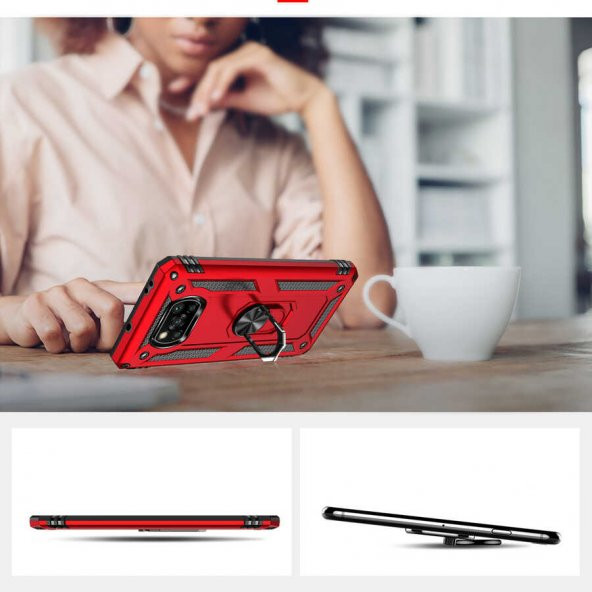 Xiaomi Poco X3 Kılıf Yüzüklü Magnetic Antişok Korumalı Silikon Kapak - 8