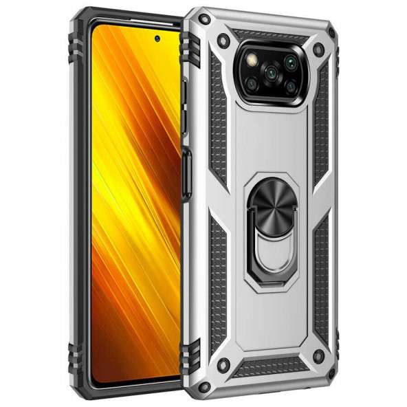 Xiaomi Poco X3 Kılıf Yüzüklü Magnetic Antişok Korumalı Silikon Kapak - 9