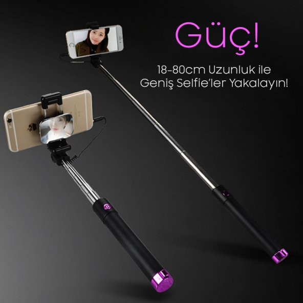 Ally Universal İOS Android Aynalı Tuşlu Selfie Çubuğu-YEŞİL - 2
