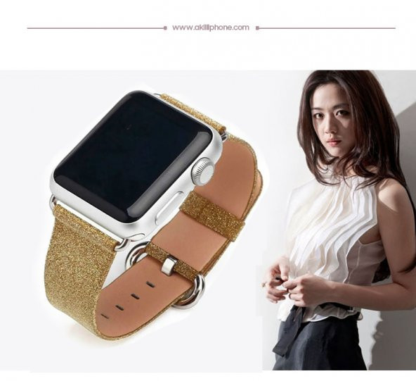 Ally Apple Watch İçin 1,2,3, 38mm Deri İnce Sim İşlemeli Kordon Kayış - 3