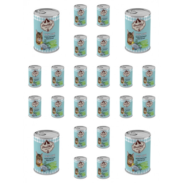 Prochef 24 Adet Yetişkin Balık Etli Kıyılmış Kedi Maması ( 415 Gr 24'lü Pro Chef Konserve Yaş Mama )