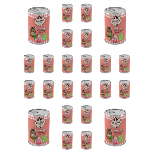 Prochef 24 Adet Yetişkin Dana Etli Kıyılmış Kedi Maması ( 415 Gr 24'lü Pro Chef Konserve Yaş Mama )