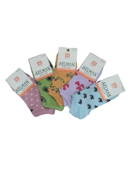 Selman Socks Kadın Pamuk Desenli Patik Çorap 36-40 (5 Adet) S 01582 - Resim 3