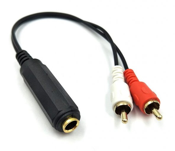 2 RCA Erkek - 6.3 mm Stereo Dişi Çevirici Kablo - 20 cm