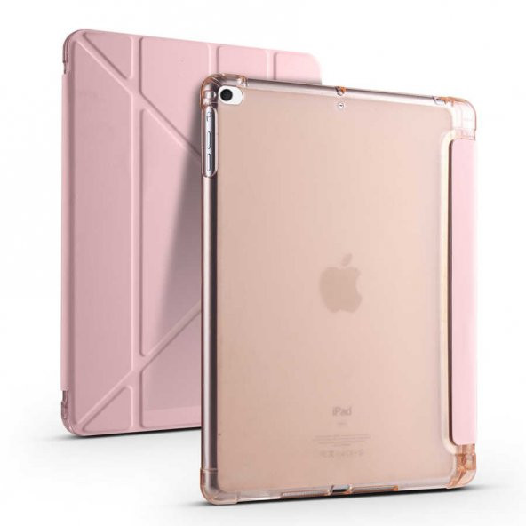 Apple iPad 9.7 2017 Kılıf Tri Folding Smart With Pen Standlı Kalem Bölmeli Kapaklı Kılıf - 4