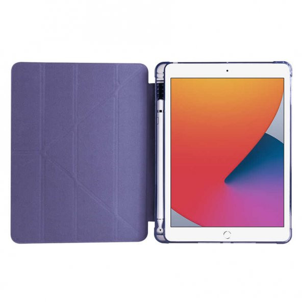 Apple iPad 9.7 2018 Kılıf Tri Folding Smart With Pen Standlı Kalem Bölmeli Kapaklı Origami Kılıf - 12