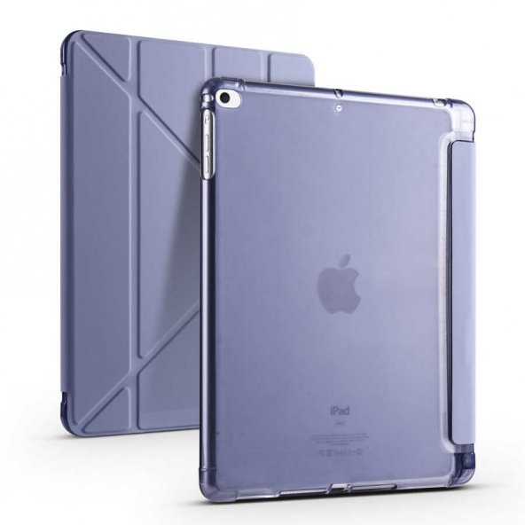 Apple iPad 9.7 2018 Kılıf Tri Folding Smart With Pen Standlı Kalem Bölmeli Kapaklı Origami Kılıf - 10