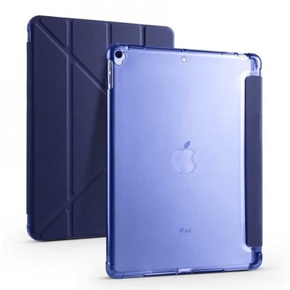 Apple iPad 10.2 (9.Nesil) Kılıf Tri Folding Smart With Pen Standlı Kalemlikli Kapaklı Kılıf