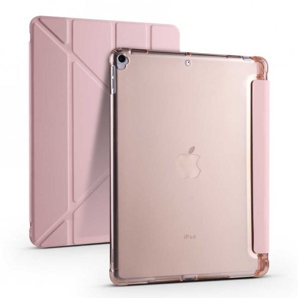 Apple iPad 10.2 (9.Nesil) Kılıf Tri Folding Smart With Pen Standlı Kalemlikli Kapaklı Kılıf - 3