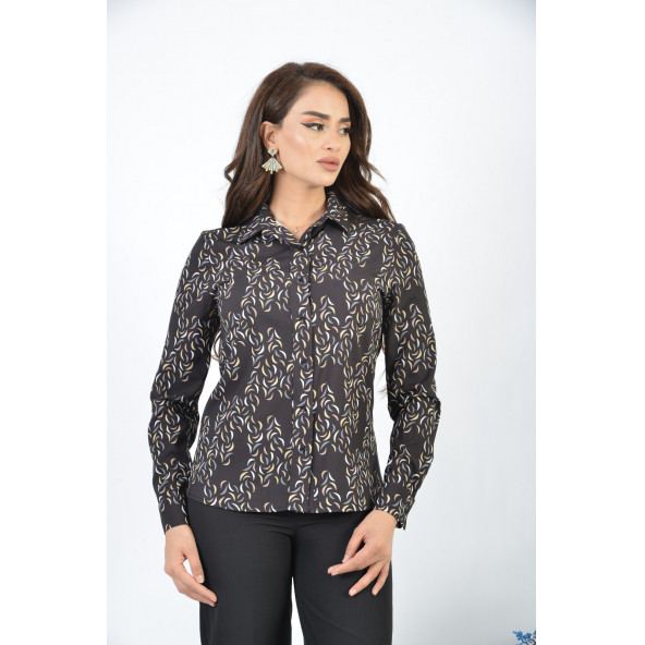 SORALLİNE KADIN BLUZ 4198 SİYAH DİJİTAL BASKILI MEVSİMLİK ÜRÜN - 2
