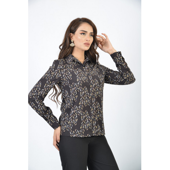 SORALLİNE KADIN BLUZ 4198 SİYAH DİJİTAL BASKILI MEVSİMLİK ÜRÜN - 3