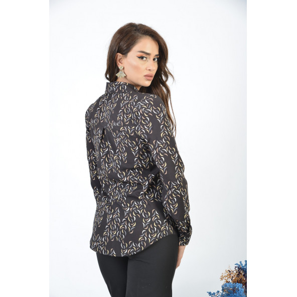 SORALLİNE KADIN BLUZ 4198 SİYAH DİJİTAL BASKILI MEVSİMLİK ÜRÜN - 4