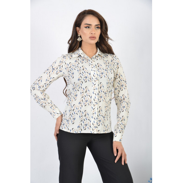 SORALLİNE KADIN BLUZ 4198 EKRU DİJİTAL BASKILI MEVSİMLİK ÜRÜN - 2