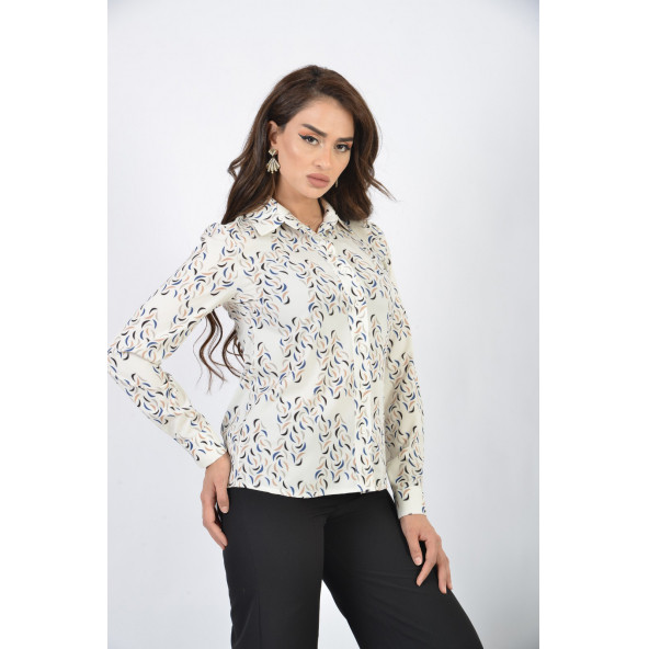 SORALLİNE KADIN BLUZ 4198 EKRU DİJİTAL BASKILI MEVSİMLİK ÜRÜN - 3