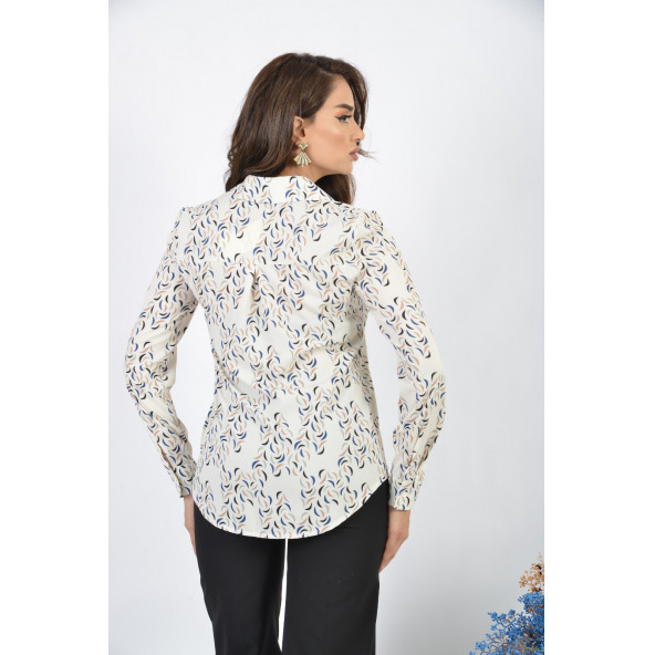 SORALLİNE KADIN BLUZ 4198 EKRU DİJİTAL BASKILI MEVSİMLİK ÜRÜN - 4