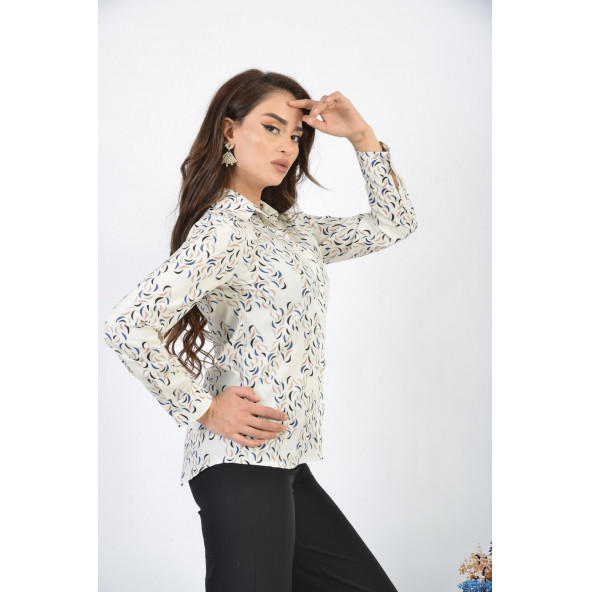 SORALLİNE KADIN BLUZ 4198 EKRU DİJİTAL BASKILI MEVSİMLİK ÜRÜN - 5
