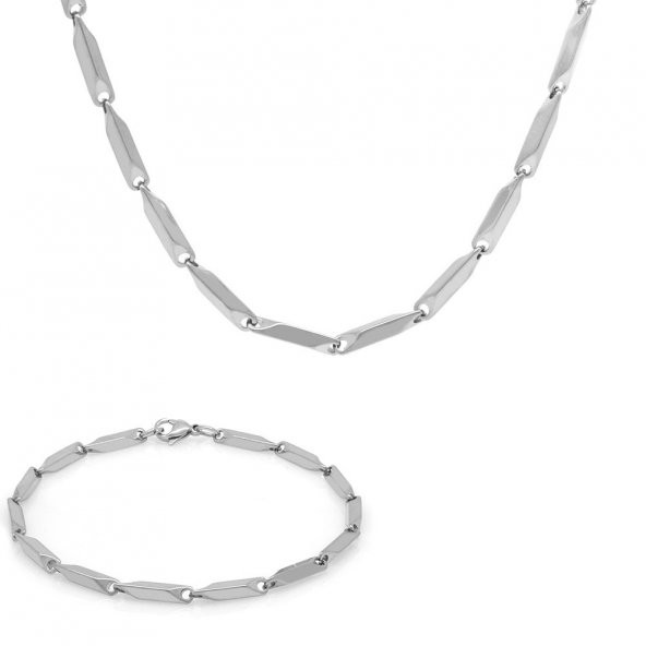Nipora Silver Renk 317L Çelik Singapur Erkek Zincir Kolye & Bileklik Kombini - 4