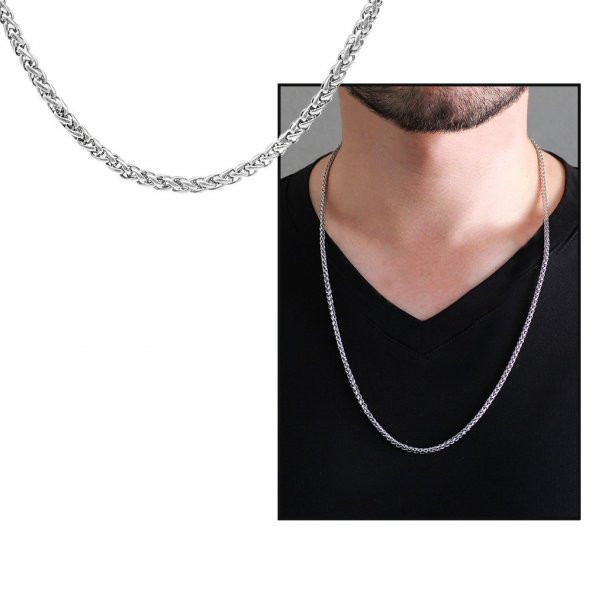 Nipora Modern Tasarım Silver Renk Çelik Erkek Zincir Kolye - 4