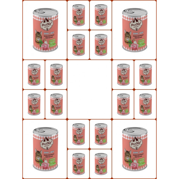 ProChef 20 Adet Yetişkin Dana Etli Kıyılmış Kedi Maması ( 415 Gr 20'li Pro Chef Konserve Yaş Mama )