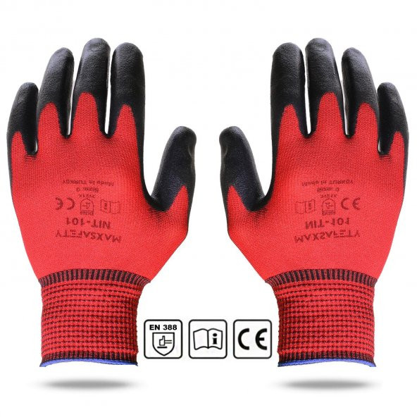 POLYESTER NİTRİL ELDİEN KIRMIZI SİYAH MAXSAFETY - 1