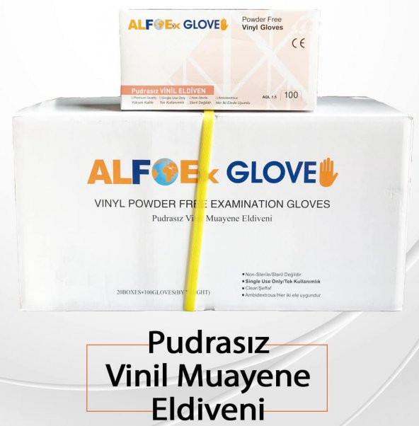 Alfoex Marka-Vinil Pudrasız Beyaz Eldiven Muayene Eldiveni Large 100lü 20 Adet