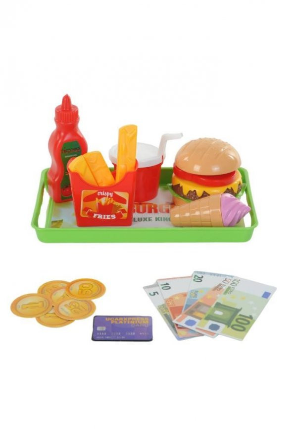 Uçar Oyuncak Barkod Okuyuculu Tartılı Pos Makineli Hesap Makineli Yazar Kasa Hamburger Seti - 3