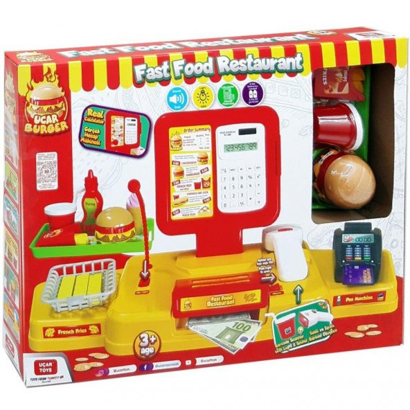 Uçar Oyuncak Barkod Okuyuculu Tartılı Pos Makineli Hesap Makineli Yazar Kasa Hamburger Seti - 5