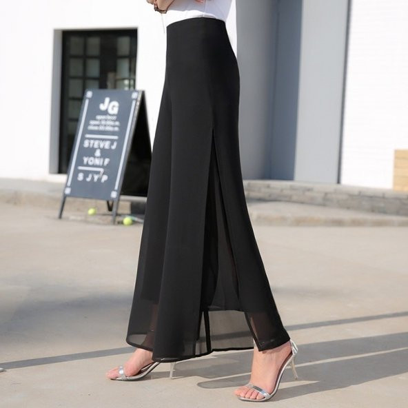 Barbora Günlük Yüksek Bel Astar Yırtmaç Detaylı Tasarım Kadın Yazlık Pantolon bt355siyah