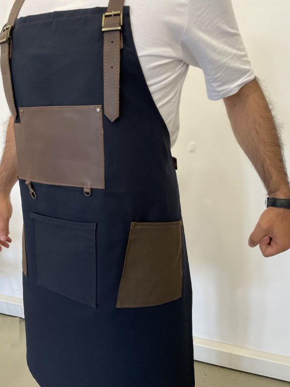 Şef, Barista, Atölye Önlüğü, Deri Detay Önlük - 6
