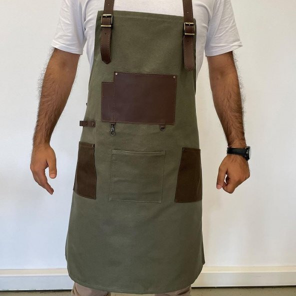 Şef, Barista, Atölye Önlüğü, Deri Detay Önlük - 7