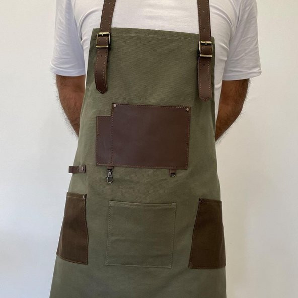 Şef, Barista, Atölye Önlüğü, Deri Detay Önlük - 9