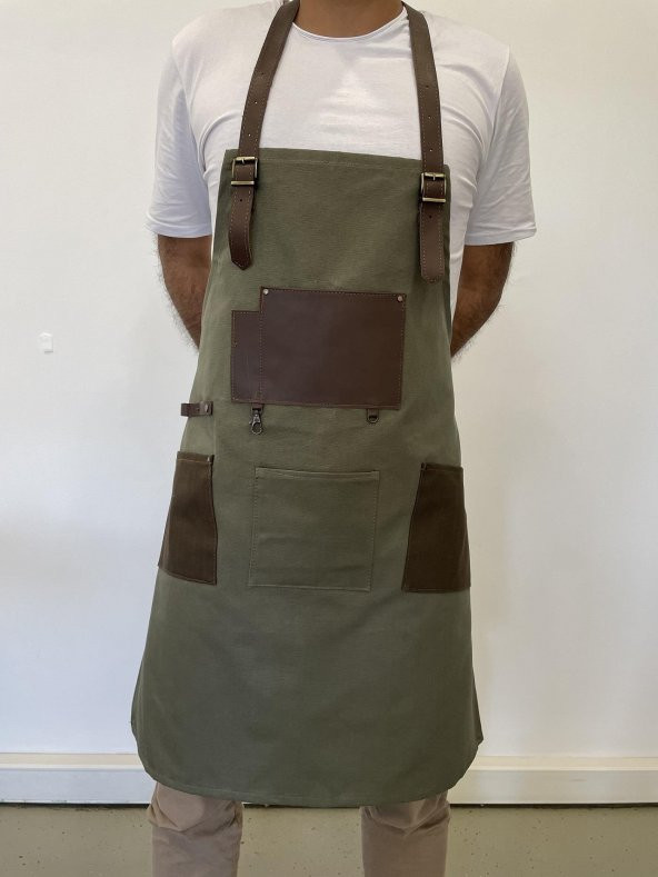 Şef, Barista, Atölye Önlüğü, Deri Detay Önlük - 10